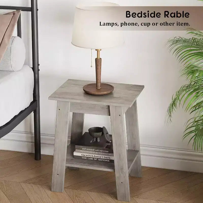 Tavolino da Divano Rustico a 2 Ripiani con Scaffale, Comodino Stretto, Tavolino d'Appoggio Minimalista per Soggiorno e Camera da Letto