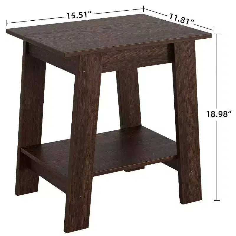 Tavolino da Divano Rustico a 2 Ripiani con Scaffale, Comodino Stretto, Tavolino d'Appoggio Minimalista per Soggiorno e Camera da Letto