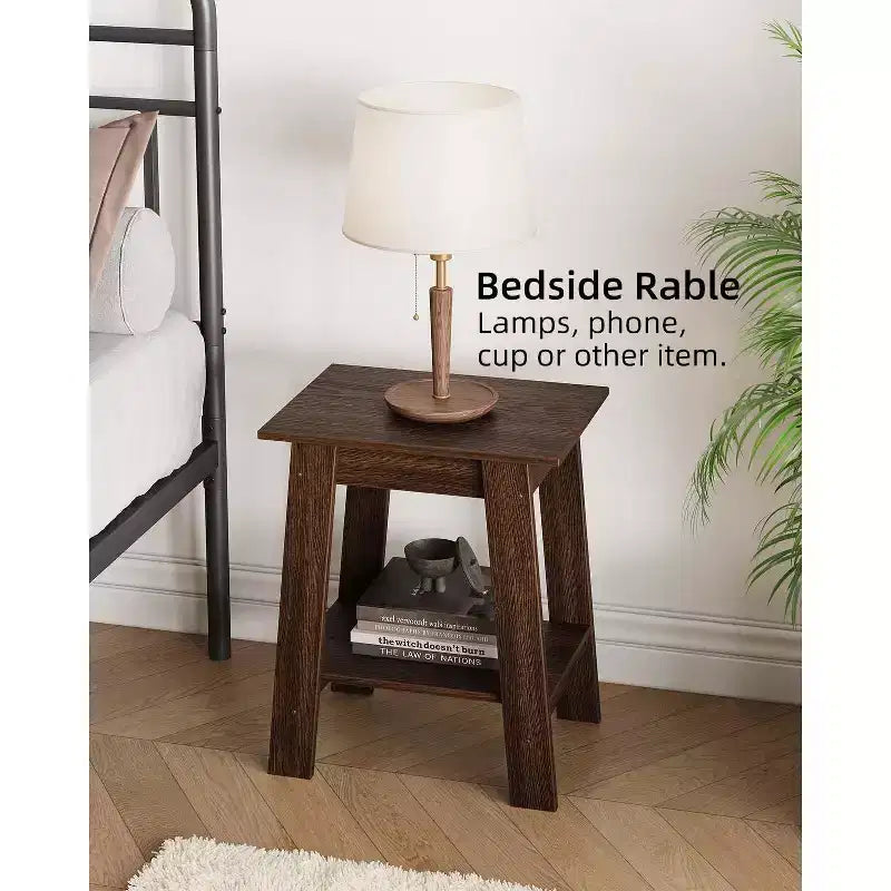 Tavolino da Divano Rustico a 2 Ripiani con Scaffale, Comodino Stretto, Tavolino d'Appoggio Minimalista per Soggiorno e Camera da Letto