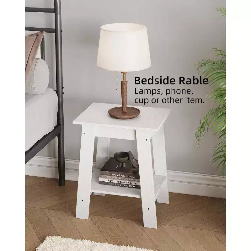 Tavolino da Divano Rustico a 2 Ripiani con Scaffale, Comodino Stretto, Tavolino d'Appoggio Minimalista per Soggiorno e Camera da Letto