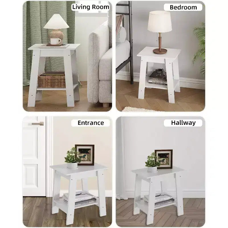 Tavolino da Divano Rustico a 2 Ripiani con Scaffale, Comodino Stretto, Tavolino d'Appoggio Minimalista per Soggiorno e Camera da Letto