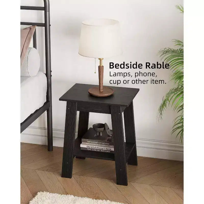 Tavolino da Divano Rustico a 2 Ripiani con Scaffale, Comodino Stretto, Tavolino d'Appoggio Minimalista per Soggiorno e Camera da Letto