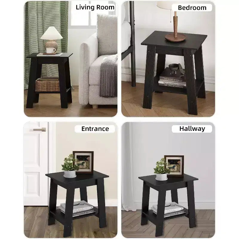 Tavolino da Divano Rustico a 2 Ripiani con Scaffale, Comodino Stretto, Tavolino d'Appoggio Minimalista per Soggiorno e Camera da Letto