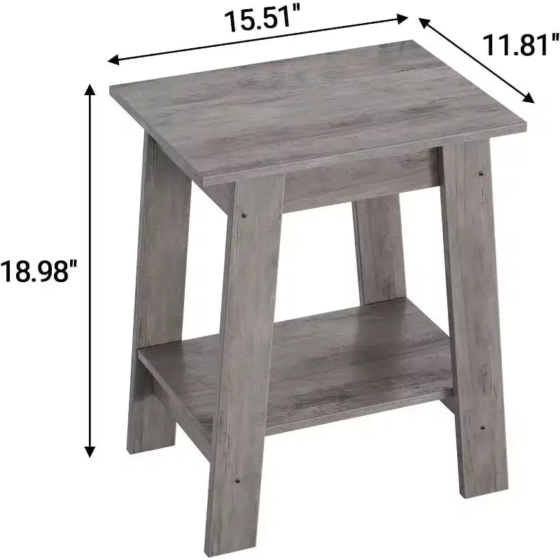Tavolino da Divano Rustico a 2 Ripiani con Scaffale, Comodino Stretto, Tavolino d'Appoggio Minimalista per Soggiorno e Camera da Letto