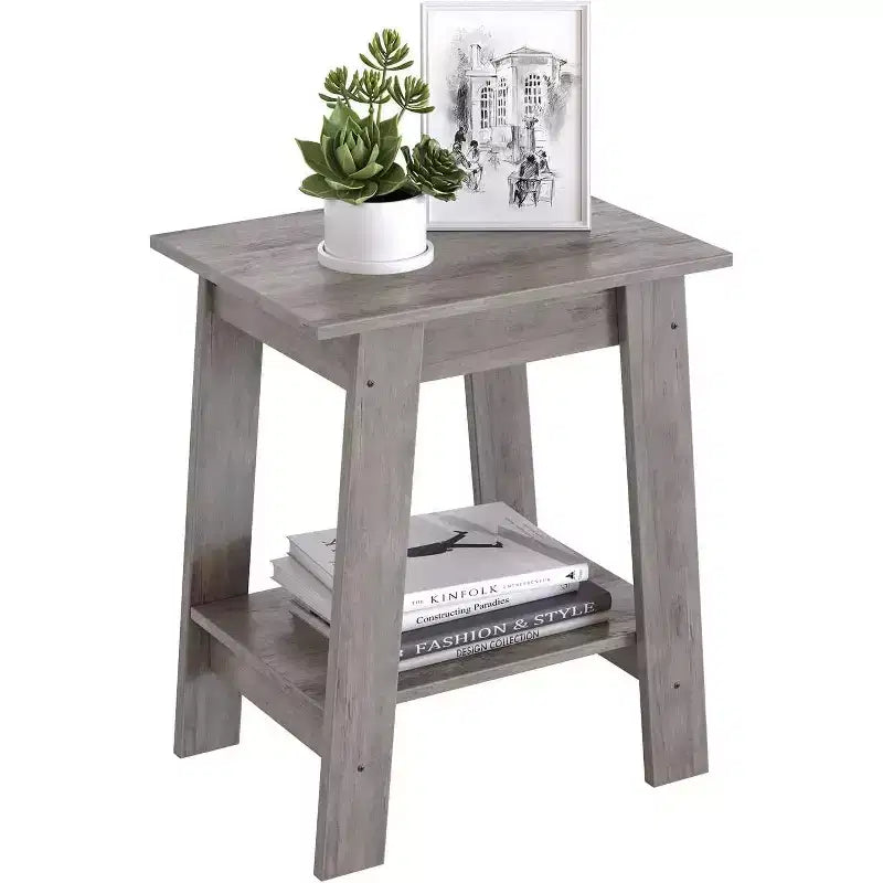 Tavolino da Divano Rustico a 2 Ripiani con Scaffale, Comodino Stretto, Tavolino d'Appoggio Minimalista per Soggiorno e Camera da Letto