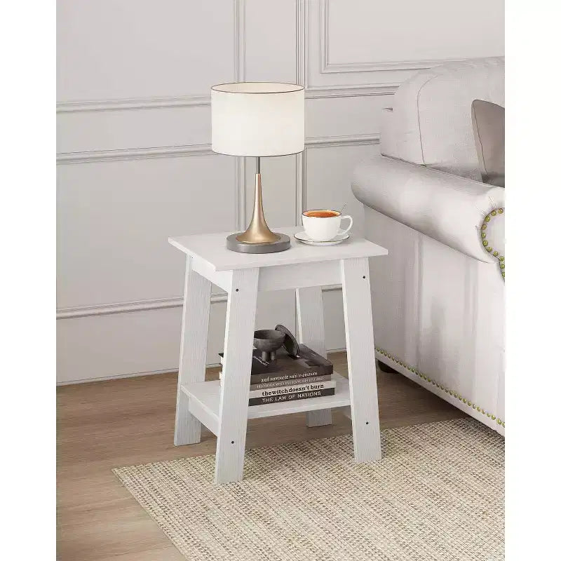 Tavolino da Divano Rustico a 2 Ripiani con Scaffale, Comodino Stretto, Tavolino d'Appoggio Minimalista per Soggiorno e Camera da Letto