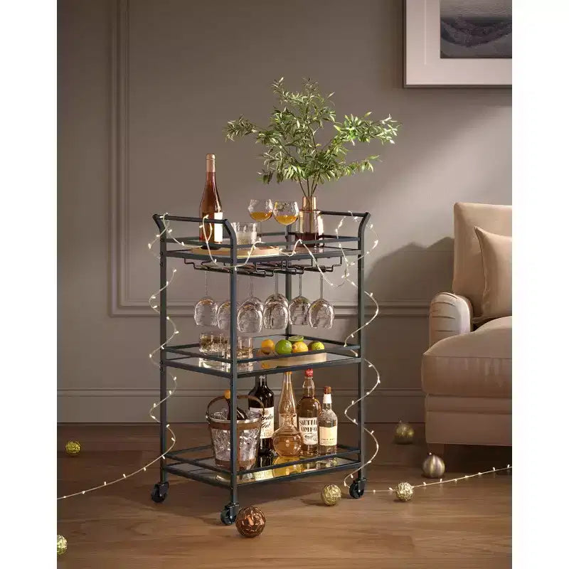 Carrello Bar, Carrello Bar da Casa, Carrello Bar Piccolo con Ripiani a 3 Livelli, Portabottiglie, Portabicchieri, Carrello Bar, 15 x 23.6 x 36.2 Pollici
