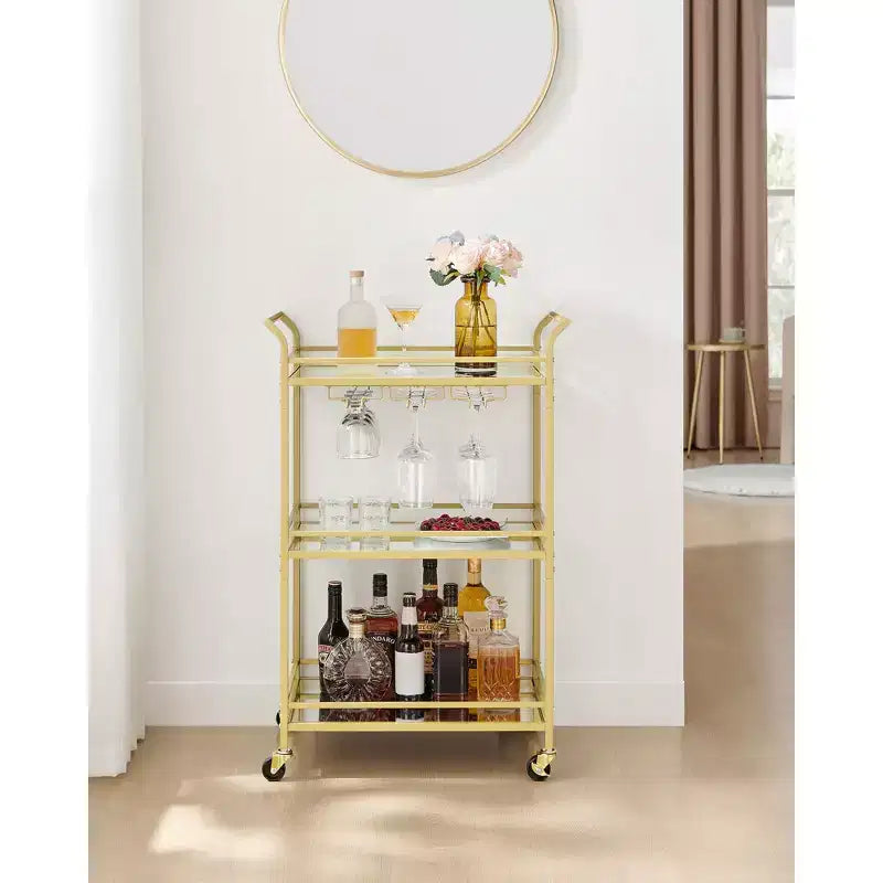 Carrello Bar, Carrello Bar da Casa, Carrello Bar Piccolo con Ripiani a 3 Livelli, Portabottiglie, Portabicchieri, Carrello Bar, 15 x 23.6 x 36.2 Pollici
