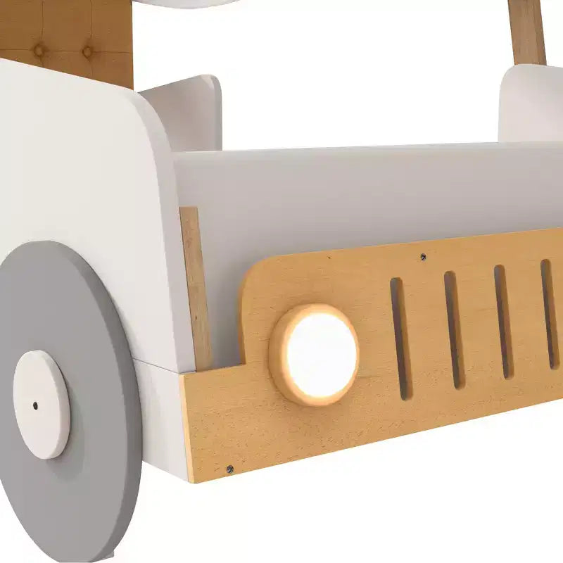 Lettino auto in legno con cuscino, tettuccio in tessuto e LED - Naturale