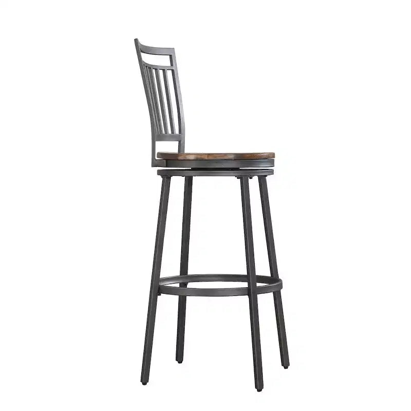 Sgabello Girevole in Metallo da 63,5 cm - Grigio Ardesia - Seduta Quercia Dorata