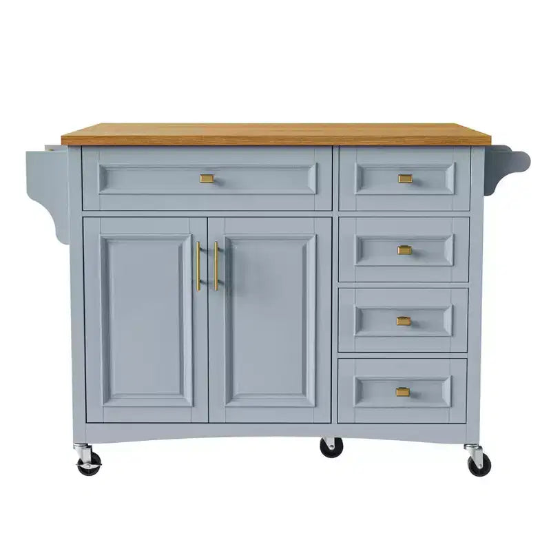 Isola da cucina da 52'' con anta a ribalta, ripiani integrati, cassetti e ripiano regolabile, isola da cucina con ruote