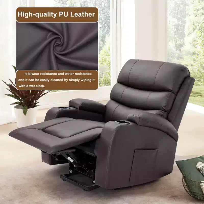 Poltrona Reclinabile con Massaggio e Calore per Anziani, con 2 Portabicchieri