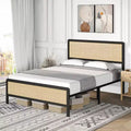 Struttura letto con testiera/pediera in rattan, struttura letto a piattaforma, struttura letto/nessuna molla necessaria/facile montaggio/senza rumore