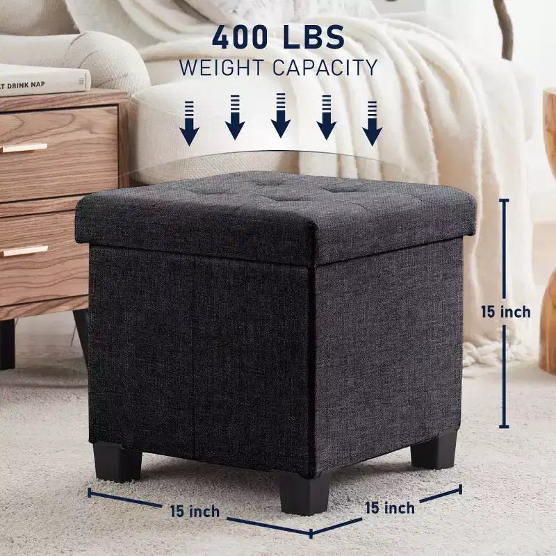 Pouf contenitore in lino quadrato da 38 cm con gambe