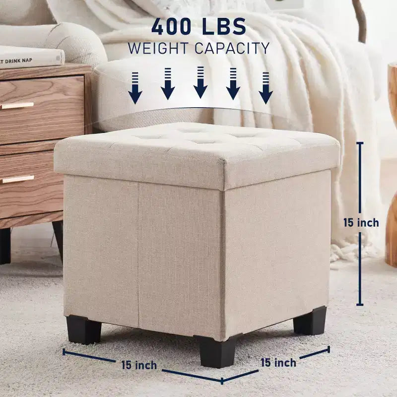 Pouf contenitore in lino quadrato da 38 cm con gambe