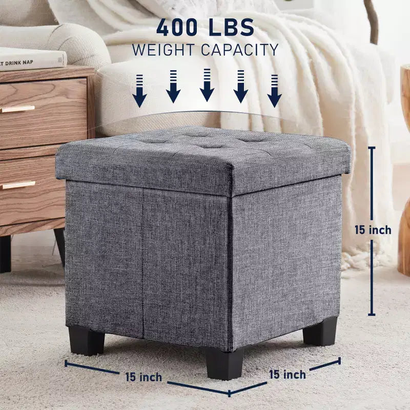 Pouf contenitore in lino quadrato da 38 cm con gambe