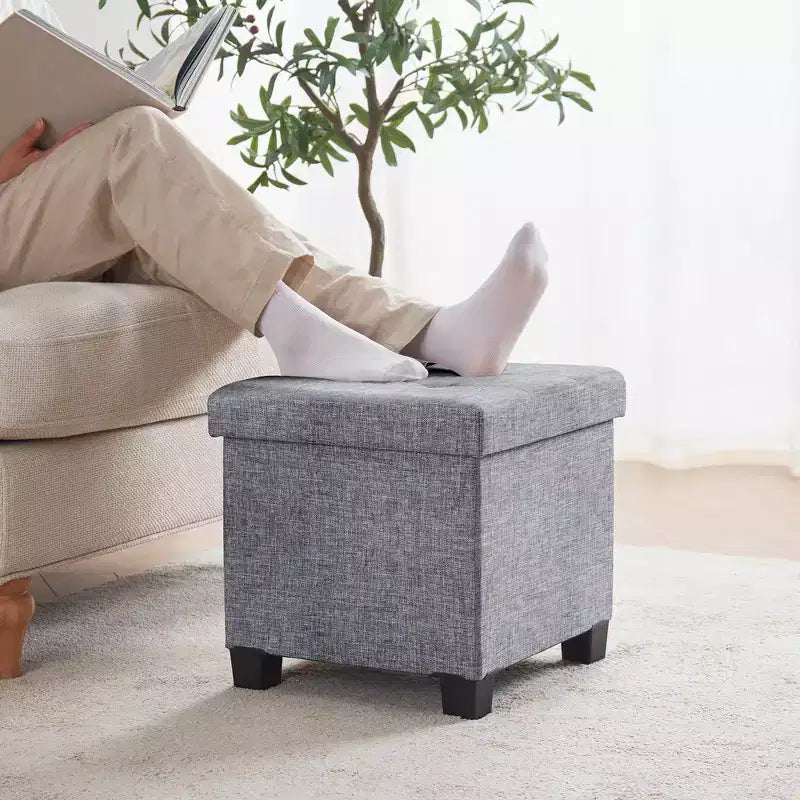 Pouf contenitore in lino quadrato da 38 cm con gambe