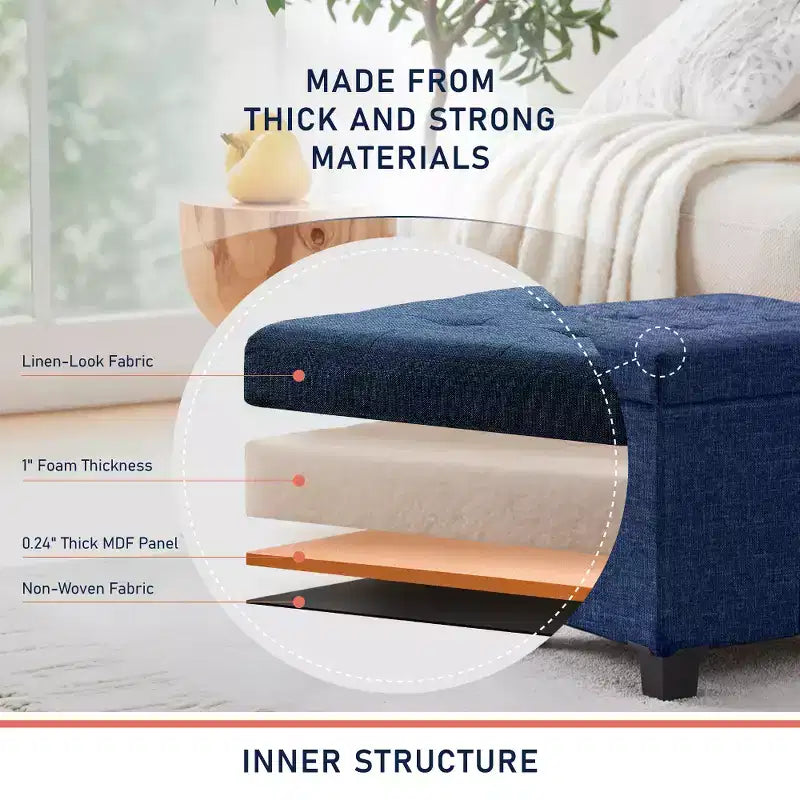Pouf contenitore in lino quadrato da 38 cm con gambe