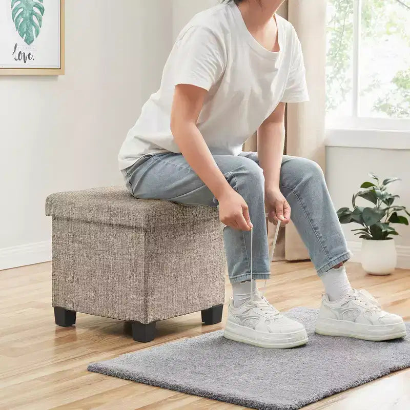 Pouf contenitore in lino quadrato da 38 cm con gambe