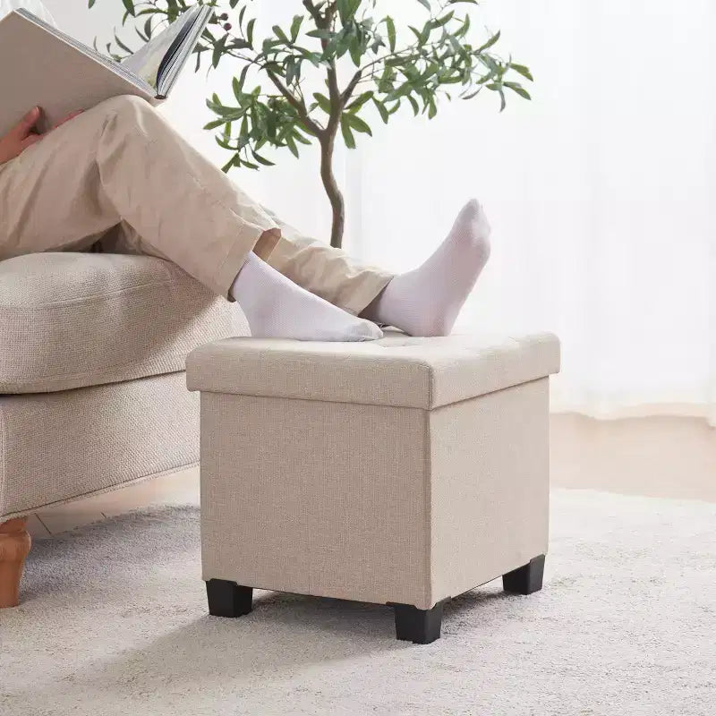Pouf contenitore in lino quadrato da 38 cm con gambe