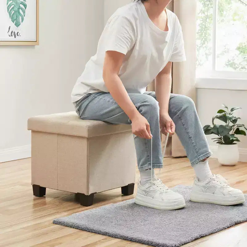 Pouf contenitore in lino quadrato da 38 cm con gambe