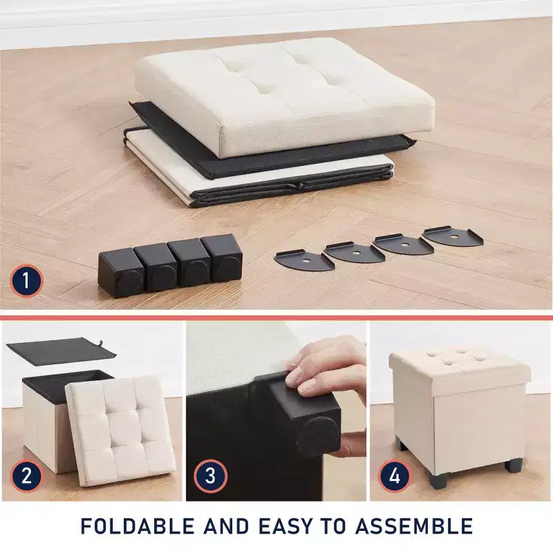 Pouf contenitore in lino quadrato da 38 cm con gambe