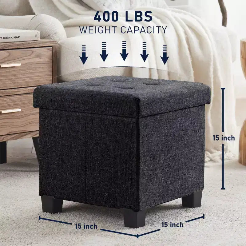 Pouf contenitore in lino quadrato da 38 cm con gambe