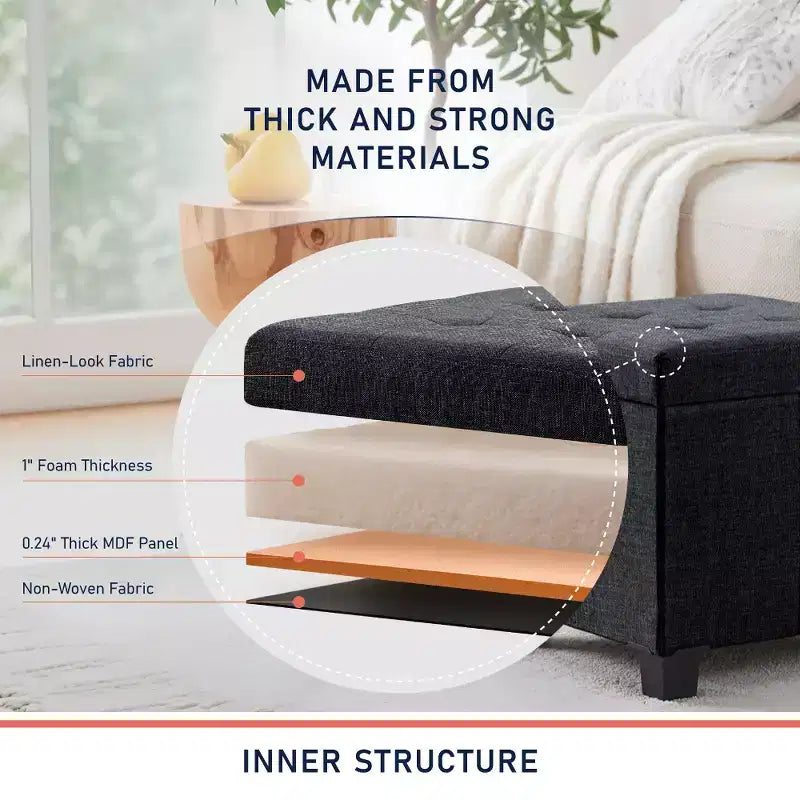 Pouf contenitore in lino quadrato da 38 cm con gambe