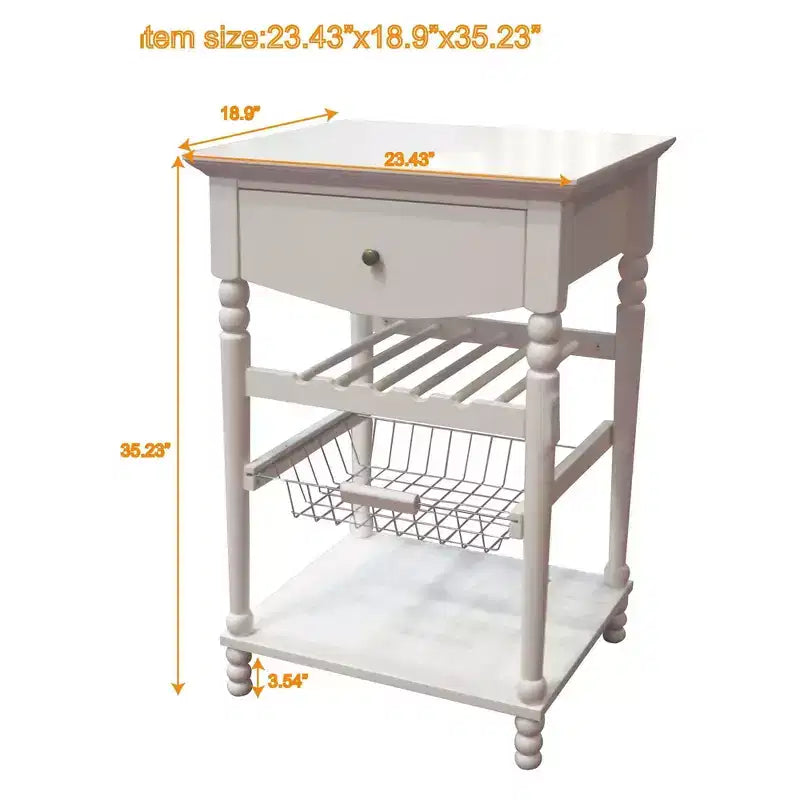 Carrello da Cucina Euro con 1 Cassetto, 2 Ripiani e 1 Cesto, Bianco