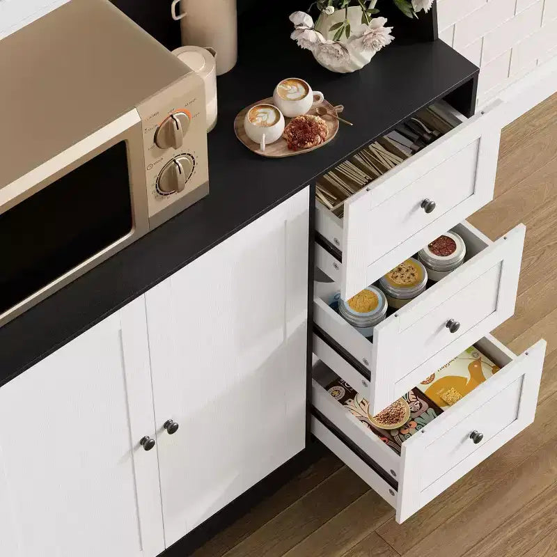 Mobiletto regolabile alto 67 pollici con ante in vetro temperato, piano spazioso, mobiletto moderno per cucina, angolo caffè, organizer da ufficio