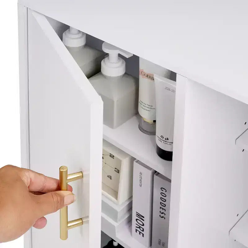 Mobiletto Contenitore a Colonna a 4 Ripiani, Dispensa da Cucina con Anta e Ripiani Regolabili, Organizzatore Autoportante per Bagno, Bianco