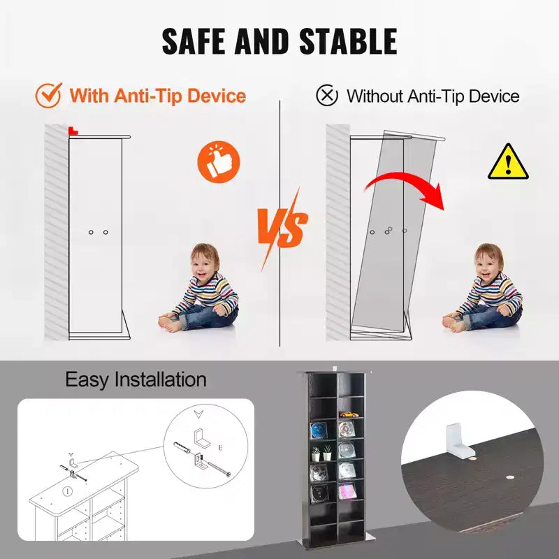 Mobiletto Porta CD/DVD, Scaffale a 8 Ripiani per DVD Contiene Fino a 464 CD, Ripiani Regolabili con 16 Scomparti, Protegge e Organizza Musica e Film