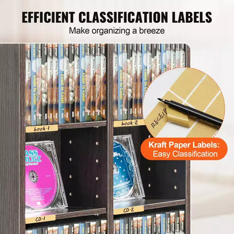Mobiletto Porta CD/DVD, Scaffale a 8 Ripiani per DVD Contiene Fino a 464 CD, Ripiani Regolabili con 16 Scomparti, Protegge e Organizza Musica e Film