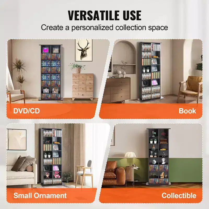 Mobiletto Porta CD/DVD, Scaffale a 8 Ripiani per DVD Contiene Fino a 464 CD, Ripiani Regolabili con 16 Scomparti, Protegge e Organizza Musica e Film