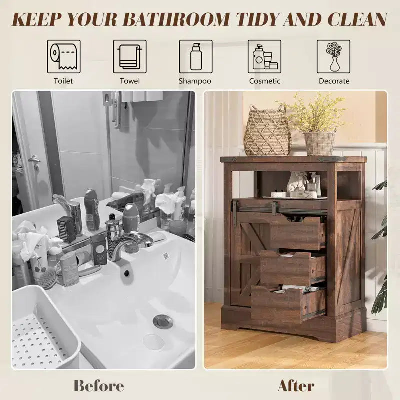 Mobiletto da bagno in stile rustico con anta scorrevole a fienile