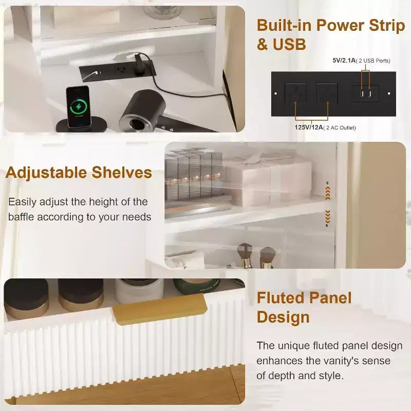 Comò da camera da letto con luce e presa di corrente, Scaffale in legno con 5 cassetti, Perfetto per camera da letto o spogliatoio