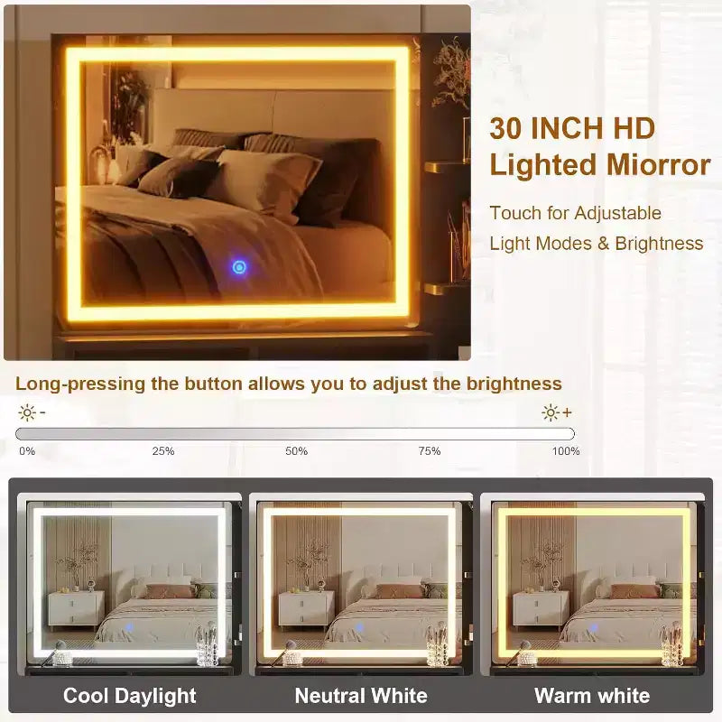 Comò da camera da letto con luce e presa di corrente, Scaffale in legno con 5 cassetti, Perfetto per camera da letto o spogliatoio