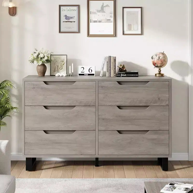 Comò a 6 cassetti per camera da letto, Comò largo 120 cm, Cassettiera verticale indipendente con ripiani, Armadio contenitore in legno per soggiorno, corridoio