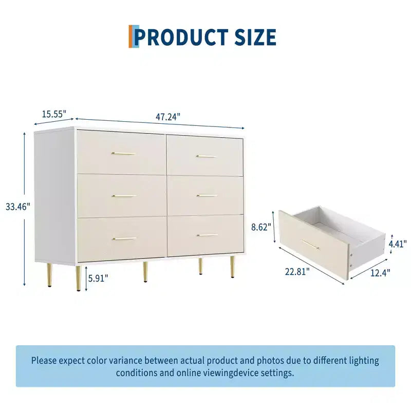 Comò moderno bianco, cassettiera in legno con gambe in metallo, bianco, 47,2 P x 15,5 L x 33,5 H, mobile contenitore per camera da letto, soggiorno, ingresso