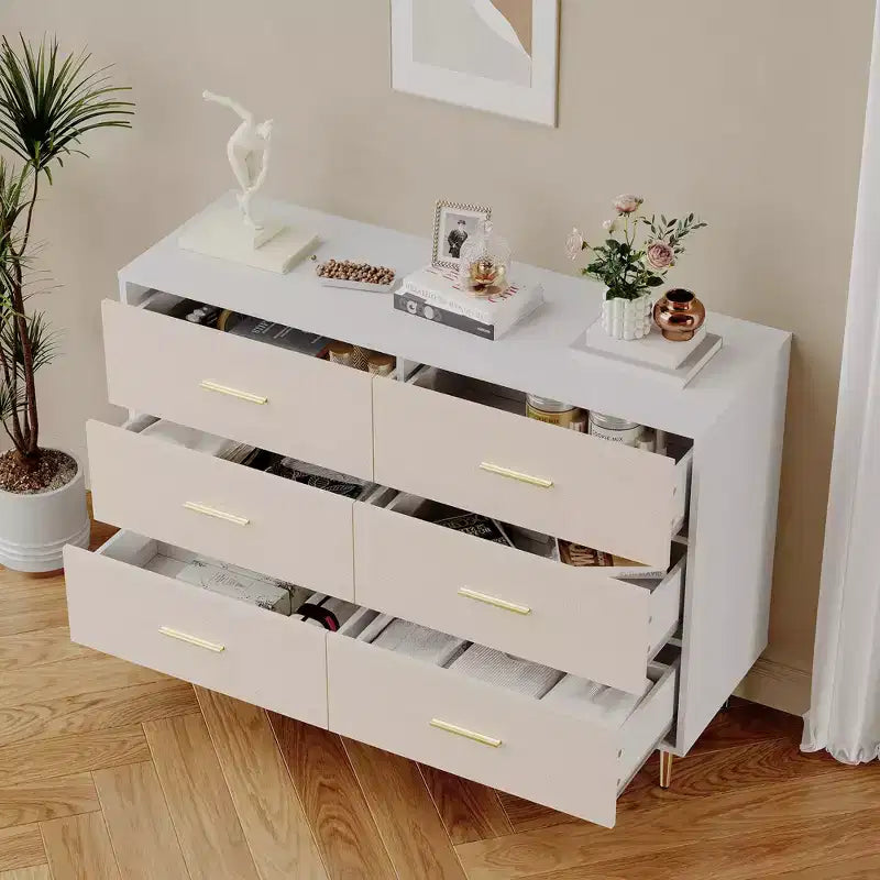 Comò moderno bianco, cassettiera in legno con gambe in metallo, bianco, 47,2 P x 15,5 L x 33,5 H, mobile contenitore per camera da letto, soggiorno, ingresso