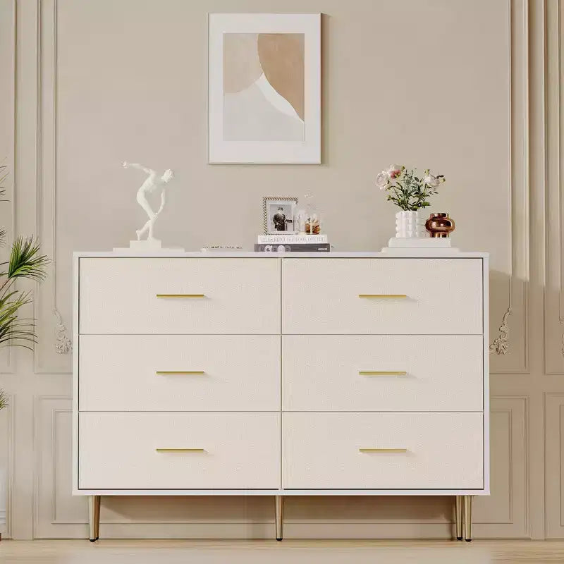 Comò moderno bianco, cassettiera in legno con gambe in metallo, bianco, 47,2 P x 15,5 L x 33,5 H, mobile contenitore per camera da letto, soggiorno, ingresso