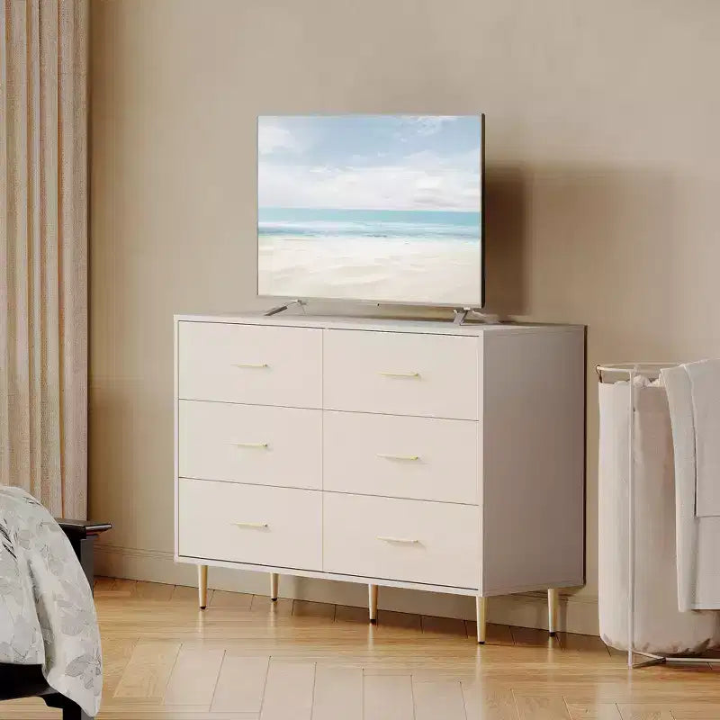 Comò moderno bianco, cassettiera in legno con gambe in metallo, bianco, 47,2 P x 15,5 L x 33,5 H, mobile contenitore per camera da letto, soggiorno, ingresso