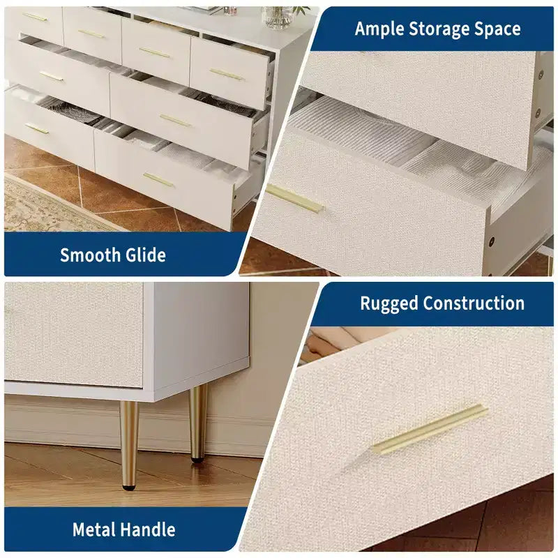 Comò moderno bianco, cassettiera in legno con gambe in metallo, bianco, 47,2 P x 15,5 L x 33,5 H, mobile contenitore per camera da letto, soggiorno, ingresso