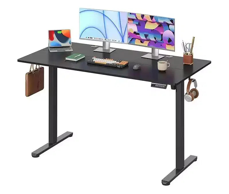 Scrivania Elettrica Regolabile in Altezza 140 x 70 cm con Supporto per Telefono, Ergonomica, per Ufficio, da Seduti a in Piedi, Nera