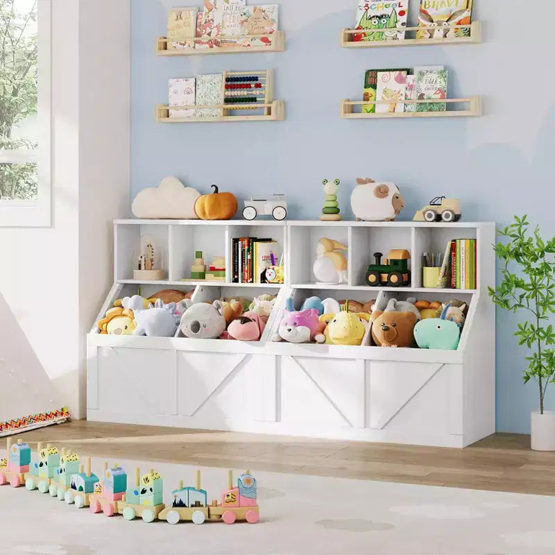 Scaffale per libri e giocattoli per bambini, Organizer porta giocattoli per bambini, Mobiletto con scaffale e porta giocattoli per bambini per sala giochi, camera da letto, cameretta