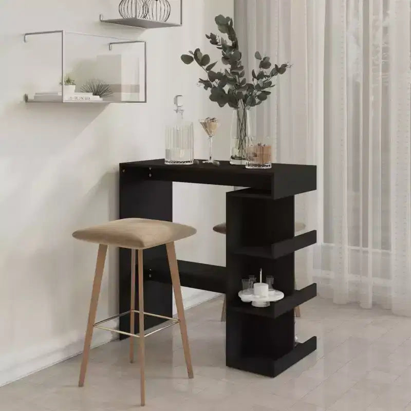 Tavolo da Bar Salvaspazio Compatto con Ripiani - 100x50x101.5 cm - Nero