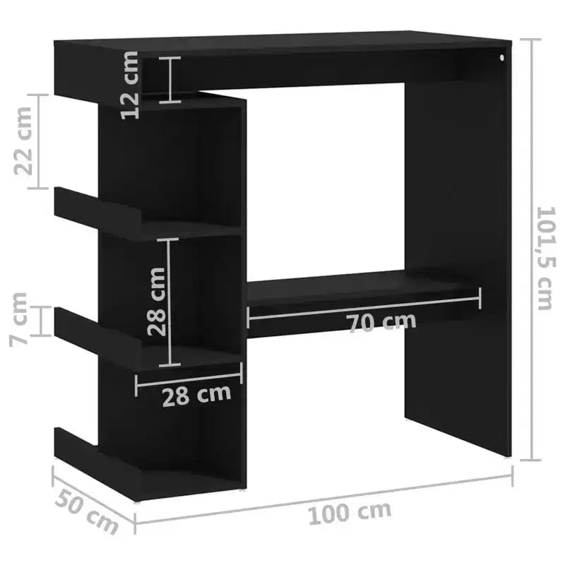 Tavolo da Bar Salvaspazio Compatto con Ripiani - 100x50x101.5 cm - Nero