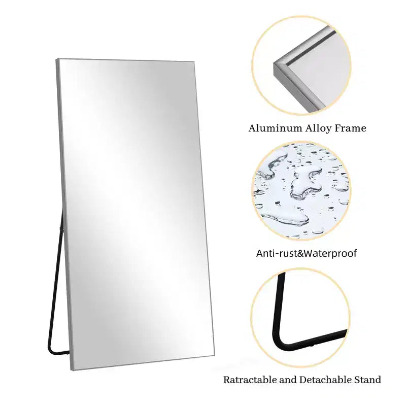 Specchio da parete a figura intera rettangolare con cornice in metallo da 31 pollici L x 71 pollici A, specchio autoportante in argento