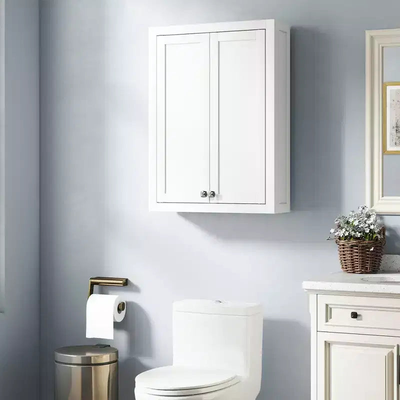Pensile da Bagno, Mobiletto Farmacia Moderno da Parete, Salvaspazio Sopra il Water con 2 Ante e 2 Ripiani Regolabili, Bianco
