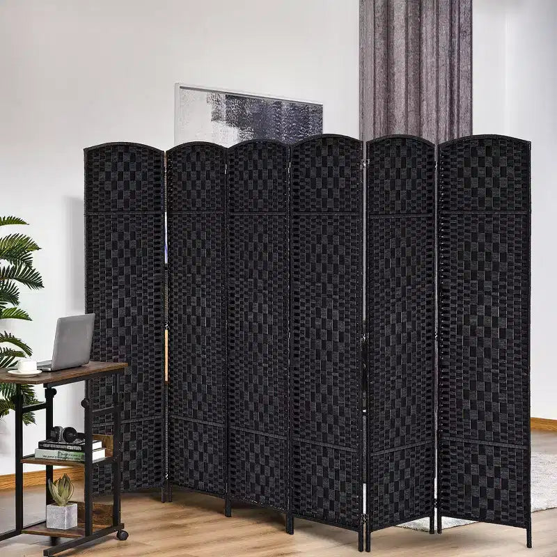 MAYEERTY 6 Panel Room Divider Privacy Screen 6' Tall Wicker Weave Black